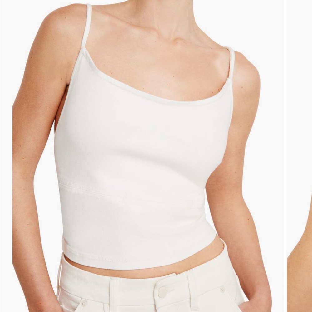 Good American  tie back denim crop top  NWT size m white Strap Tank Top